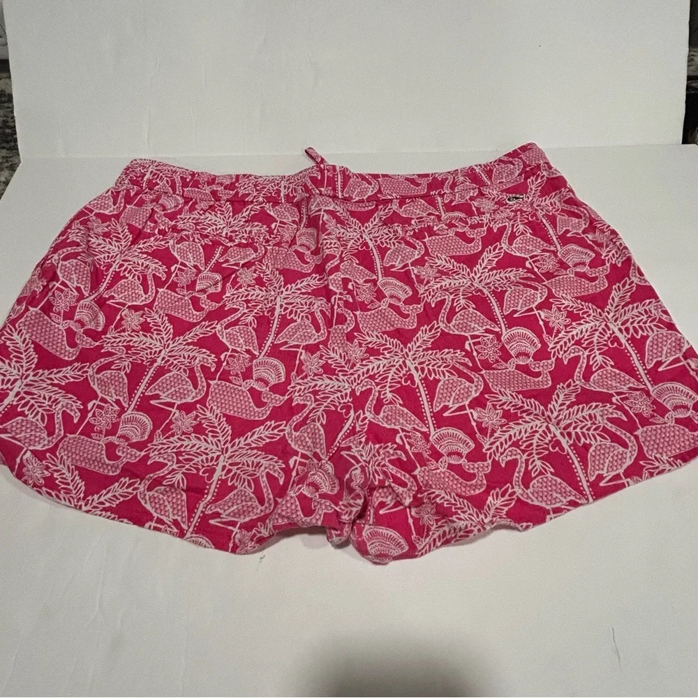 Vineyard Vines Vibrant Women's Linen Cotton Shorts Whales Flamingos Size Large - Picture 5 of 9